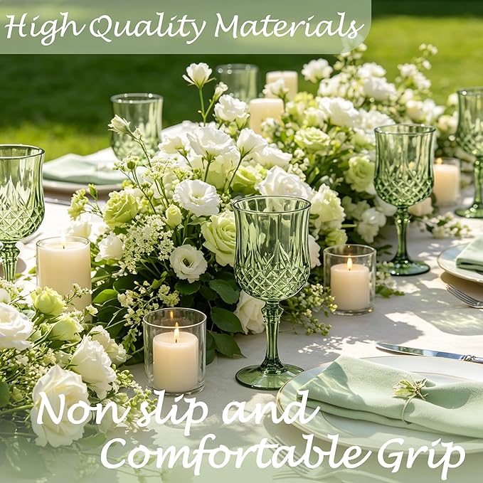 Plastic Wine Glasses, Plastic Goblets Vintage Style Cordial Unbreakable Drinking Glasses, Reusable Drinkware for Wedding Reception, Grand Event Party Supplies (100, New Green)