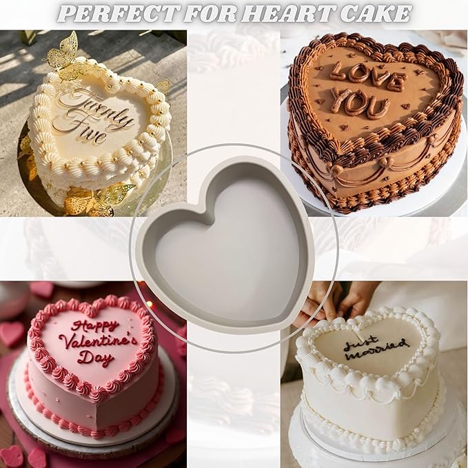 Heart Shaped Cake Pans 8 Inch – 1 PCS Nonstick Silicone Heart Cake Pan for Baking, Oven & Microwave Safe Molds – Durable, Easy-Clean Matte Surface - Grade Novelty Shaped Cake Pans (Grey)