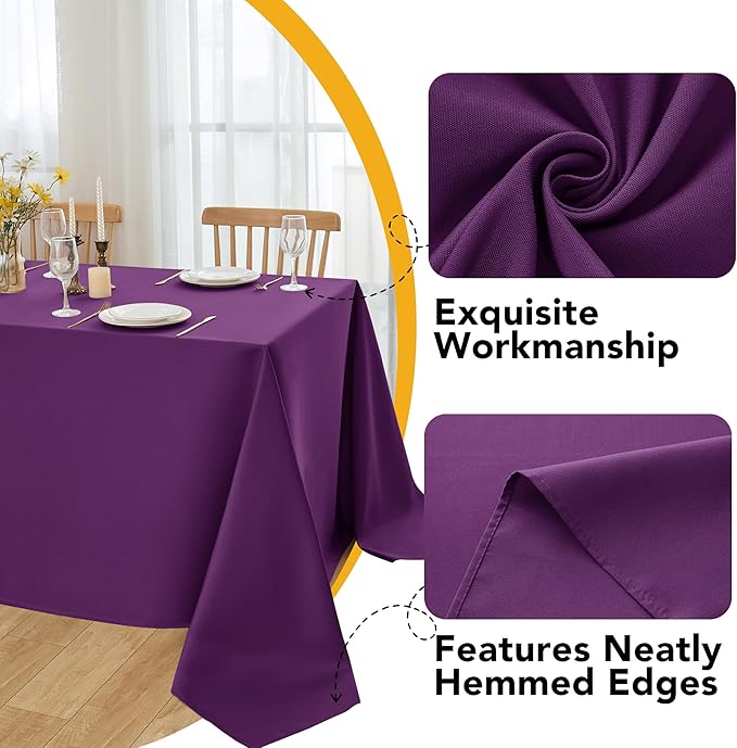 10-Pack Purple Tablecloths for Rectangle Tables, 60 x 120 Inches, Stain-Resistant Polyester Fabric for 6 Foot Tables - Washable Table Covers for Weddings, Banquets, Birthday Parties, Events