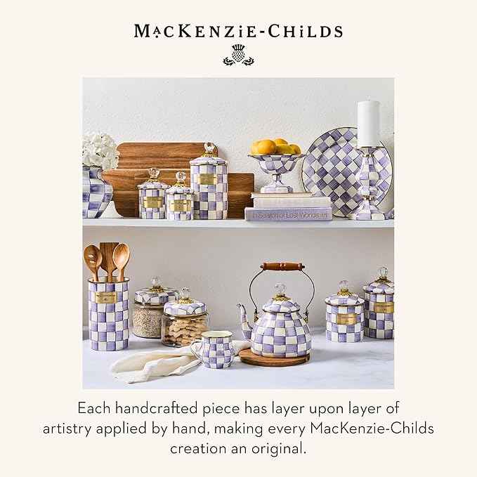 MACKENZIE-CHILDS Enamel Colander, Decorative Kitchen Strainer, Small, Purple-and-White Violet Check