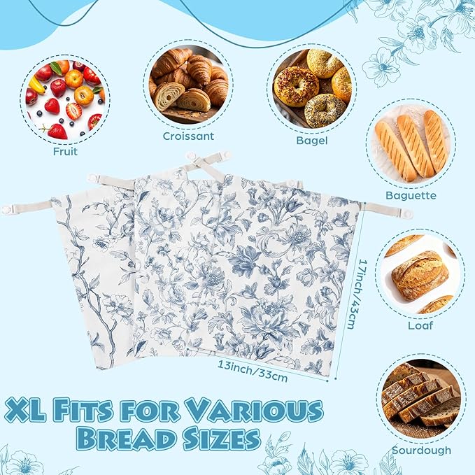 Tallew 3 Packs Beeswax Bread Bags for Sourdough, 17" x 13" XL Reusable Tpu Lining Beeswax Bread Bag, Food Storage Cloth Bag with Sealing Zip for Homemade Sourdough Freezer Freshness Preservation