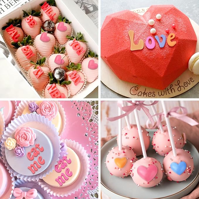6 PCS Silicone Letter Molds, Non-Stick Number Alphabet Heart Rose Flower Fondant Molds for Chocolate, Candy, Cake Decoration, Cupcake Topper
