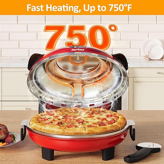 Pizza Oven Indoor Outdoor: Heats up to 770℉, Up to 12" Electric Countertop Pizza Maker with Viewing Window, Dual Temp Control Knob, Portable Pizza Cooker Warmer, Pizza Stone, Pizza Peel