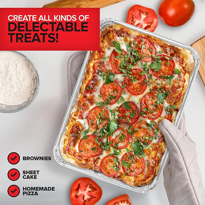 Stock Your Home Disposable Cookie Sheets for Baking (30-Pack) Aluminum Trays, Foil Pans, Shallow Sheet Pan for Cooking Thin Crust Pizza, Brownie Tins, Oven Liners