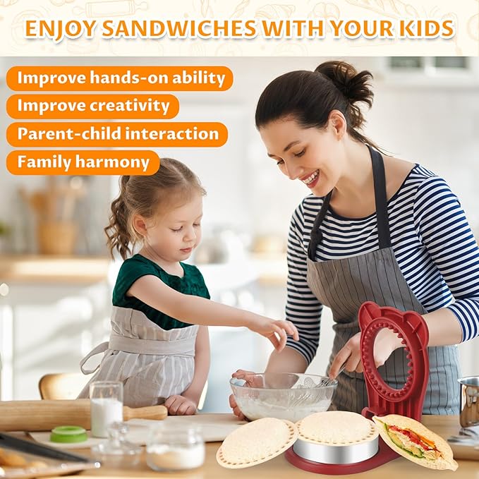 CHICHAUS Uncrustable Sandwich Maker,Sandwiches Pocket Circle Shape 3.7Inch Sandwich Cutter and Sealer,Sandwich Cutter for Kids Breakfast and lunchboxes (Red)
