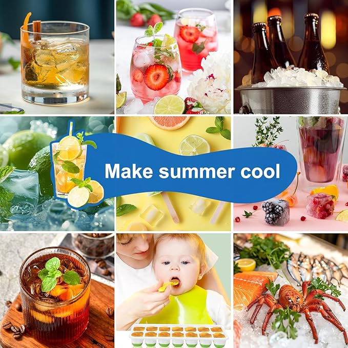 Ice Cube Trays with Lid and Bin, Silicone Plastic Ice Cubes Trays 11 Pack, Stackable Molds for Freezer, Storage Iced Bucket Kits BPA-Free and Odor-Free
