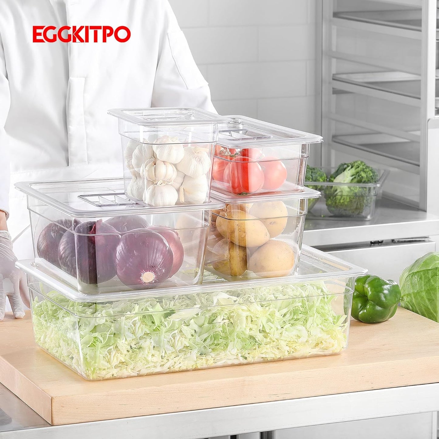 EGGKITP Full Size Clear Food Pans 6 pack 6 Inch Deep Pan Stackable Polycarbonate Food Pan for Restaurant Use BPA free freezer-safe Clear