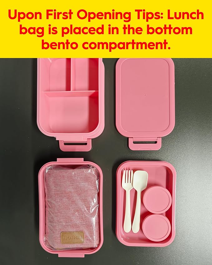 KEMETHY Adults Bento Lunch Box Set with Thermo Bag, 74oz Stackable Leak-proof 3-tiers Bento Box, Built-in Utensil and Sauce Container for Work, School, Dining Out (Black)