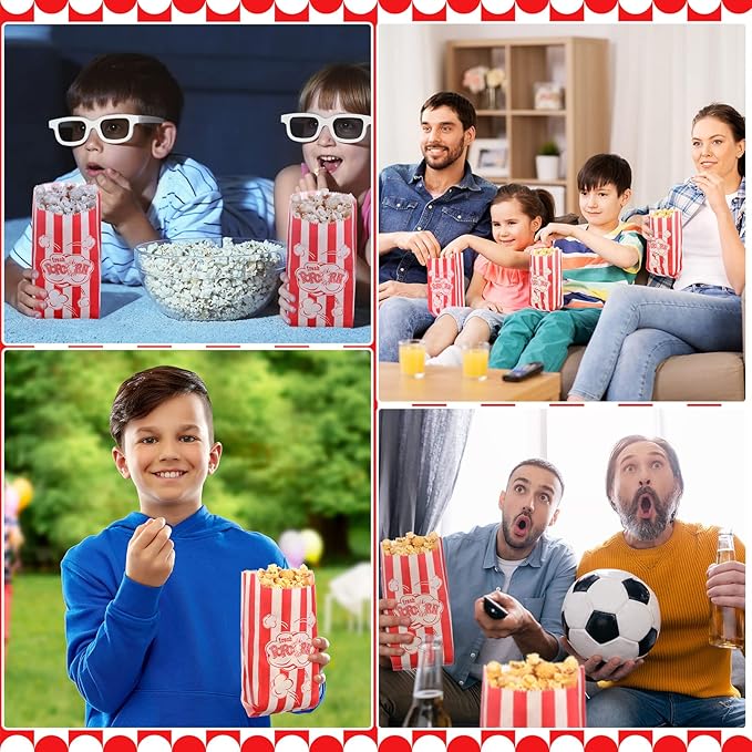 Potchen 502 Pieces Popcorn Machine Supplies Set Includes 500 Pcs 1oz Red and White Popcorn Bags Bundle Scoop and Stainless Steel Seasoning Dredge Salt Shaker for Party Movie Night Theater(Burst)