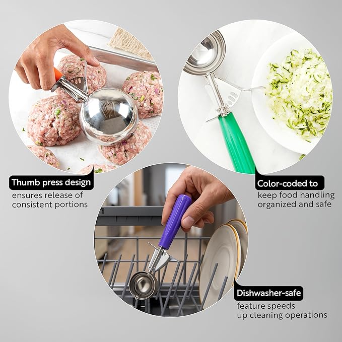 Restaurantware Met Lux 4.66 Ounce Portion Scoop 1 Trigger Release Cookie Scoop - With White Handle Stainless Steel Disher For Portion Control Scoop Cookie Dough Cupcake Batter Or Ice Cream