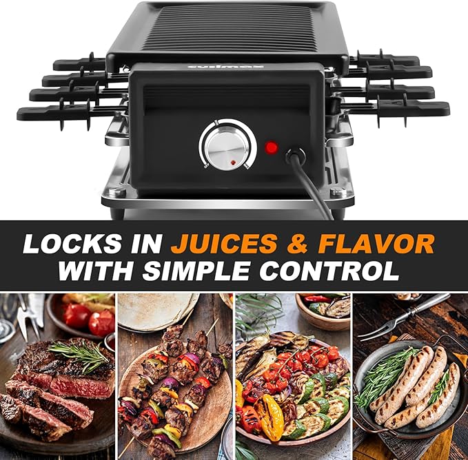CUSIMAX Raclette Grill Korean BBQ Grill, Portable Raclette Table Grill Electric Grill with Non-stick Plate, Adjustable Temperature Control, Indoor Grill with Cool Touch Handles, 8 Cheese Trays for Fun