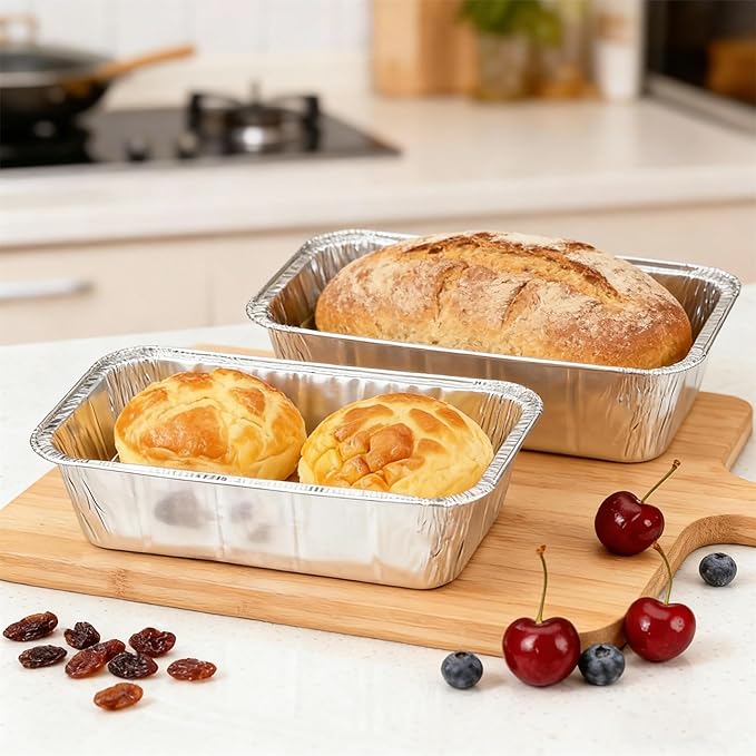 Findful 50 Pack Loaf Pans,2 LB Disposable Aluminum Foil Loaf Pans, 8.5"x4.5"x2.5" Heavy Duty Aluminum Foil Bread Tins Perfect for Banana Bread, Cakes & Meatloaf,Non-Stick, Even Baking, Easy Release
