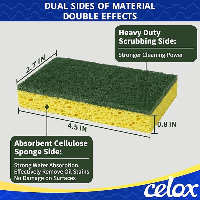 CELOX 36 Pack Dish Sponge for Kitchen, 2 Pack Dish Brush with Soap Dispenser for Kitchen Cleaning