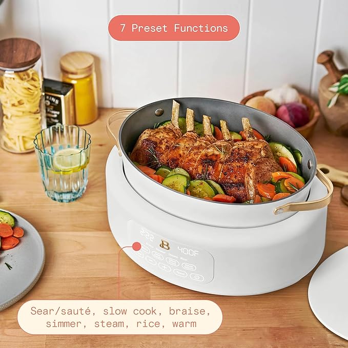 6-Quart 10-in-1 Programmable Multicooker – All-in-One Electric Pressure Cooker, Slow Cooker, Rice Cooker, Steamer & More with Digital Controls, Recipes Included by Drew Barrymore