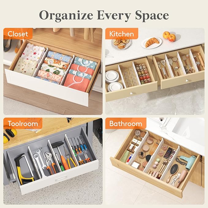 Lifewit 5" Tall 9 Pack Drawer Dividers, 30-47cm/11.5-18.5" Expandable Drawer Divider for Clothes, Adjustable Dresser Drawer Organizers, Drawers Separators for Dresser/Bathroom/Closet/Kitchen White