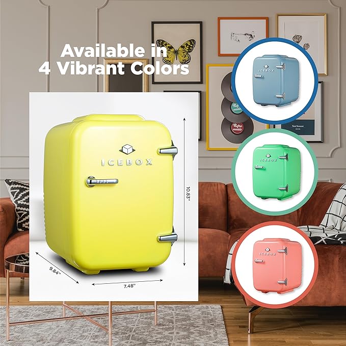 ICEBOX IBMF4SUN Mini Fridge For Bedroom, Skincare Refrigerator, Portable Cooler & Warmer for Makeup, for Office & Home, Mini (4 L / 6-Can), Sun Yellow