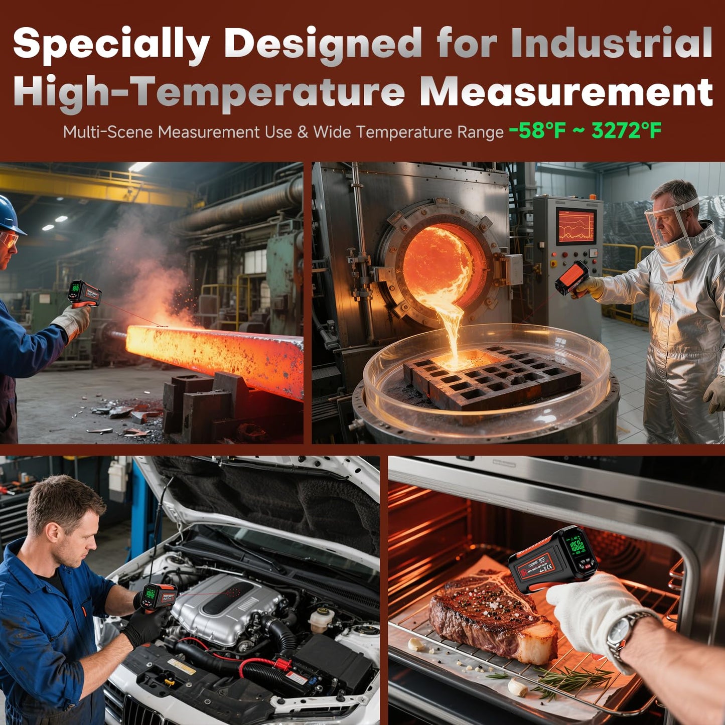 '-58℉~3272℉ Infrared Thermometer IR Gun, High-Temp Digital Temperature Gun, 50:1 Non-Contact Pyrometer for Kiln, Forge, Furnace, Engine, HVAC & Industrial Applications