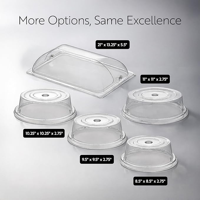 Restaurantware Cater Tek 8.5 Inch Polycarbonate Plate Covers 10 Shatterproof Dish Covers - Dishwashable For 8-Inch Plates Clear Plastic Splatter Covers Finger Hole Design Endures Up To 210F