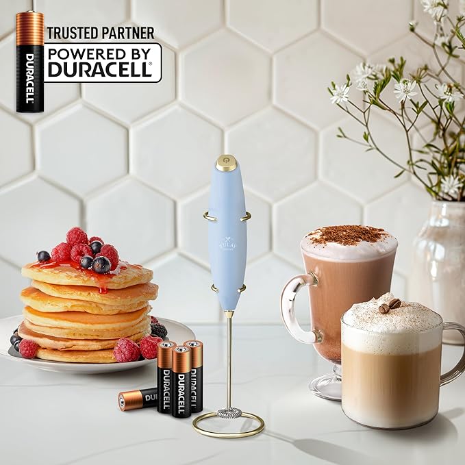 Zulay Kitchen Powerful Milk Frother Wand With 4 AA Duracell Batteries - Ultra Fast Handheld Drink Mixer - Electric Whisk Foam Maker for Coffee, Lattes, Cappuccino, Matcha & Creamer - Blue & Gold
