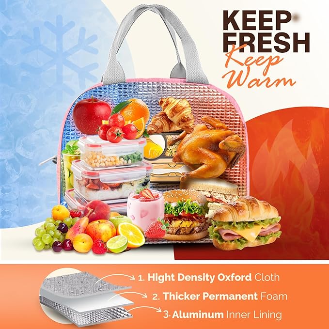 EASYFUN Bento Lunch Box Set Bento Box, 4-Compartment Lunch Containers,High Capacity Lunch Tote Bags for Work, Travel, Outdoor (Pink)