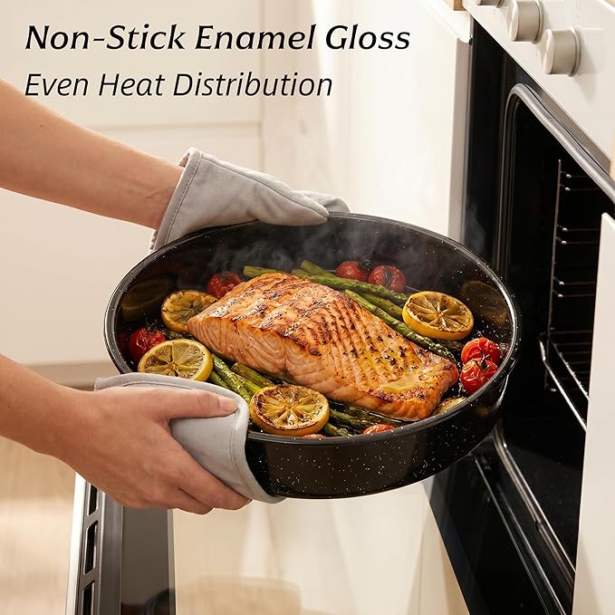 3-Pack Enamel Roasting Pan Set Round Deep Baking Pans Oven Trays10"/12"/14" Cake Pans High Performance Non-Toxic Pizza Pan Cookie Baking Sheets Oven Trays For Cooking Merry Christmas Gift for Mom