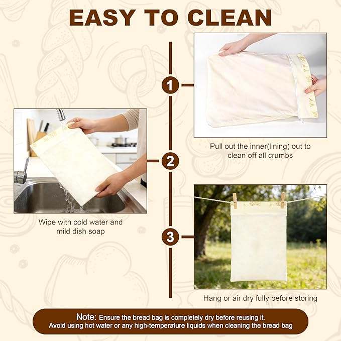 BuyCard Reusable Beeswax Food Storage Bags, Natural Cotton with Wheat Pattern, Large Size Zipper Bags for Homemade Bread Storage, 2 Pack