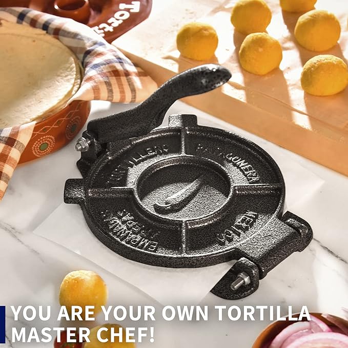 ARC Tortilla Press 6.5 inch, Cast Iron Tortilla Maker Include 100 Pcs Parchment Paper, Heavy Duty Tortillera Pataconera, Flour Tortilla Press, Roti Maker, Taco Maker, Taco Press, Black Gray