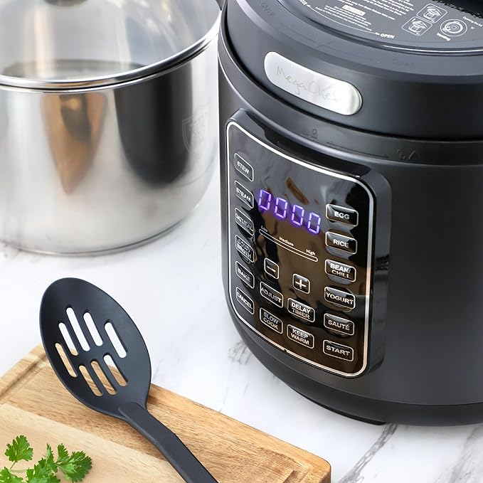 MegaChef 6 Quart 11-in-1 Electric Pressure Cooker, Multi-Cooker with Stainless Steel Crock, 11 Preset Functions