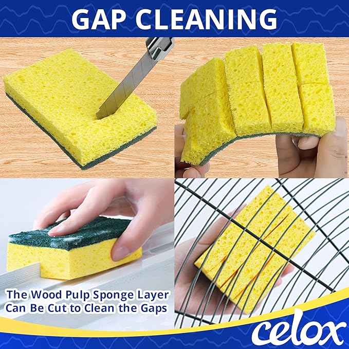CELOX 36 Pack Dish Sponge for Kitchen, Dish Brush with Soap Dispenser for Cleaning Pots, Dishes, Bowls