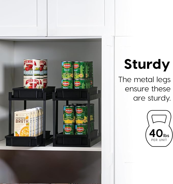 IRIS USA Under Sink Organizer, 2 Pack, Pull Out Under Cabinet Organizers and Storage, Kitchen Shelf Pantry Bathroom Under Counter, Cleaning Supplies, Vertical Spice Rack Slide Out Drawer, Easy Install
