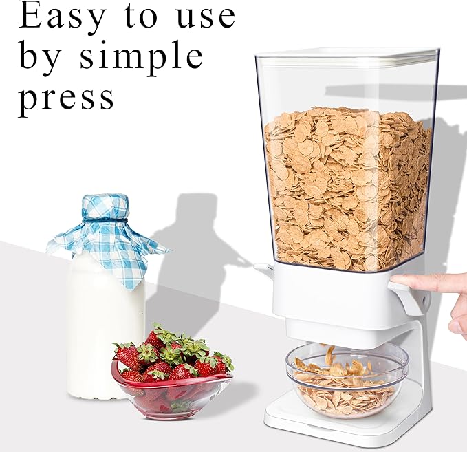 Cereal Dispenser Countertop, 5L Cereal Containers Storage Dispenser for Pantry, Large Dry Food Cereal Dispenser, Not Easy to Crush Cereal, Can Hold Oatmeal, Snack, Grain, Pet Food (White, 2Pc)