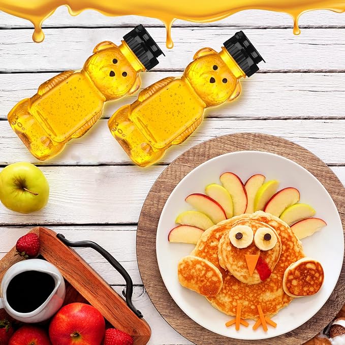 Thenshop 36 Pcs 8 oz Honey Jar Plastic Empty Honey Bear Bottle Honey Dispenser Clear Transparent Honey Containers Bear Cup Honey Squeeze Bottle with Flip Top Lid for Storing Dispensing (Black Lid)