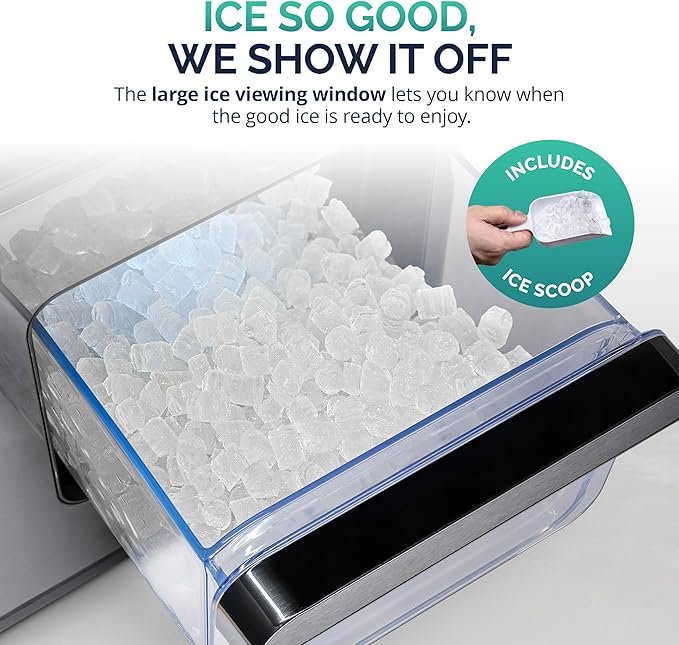 Luma Nugget Countertop Ice Maker, 44 lbs in 24 Hours, Black Stainless Steel Ice Machine, Perfect for Home Bar, Kitchen Countertop, RV, Home Office