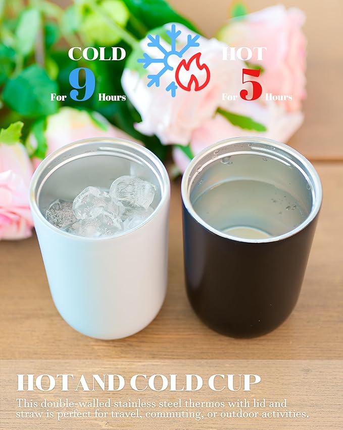 16 oz Insulated Coffee Tumblers, Travel Coffee Tumblers with Straw, Double-Wall Stainless Steel Tumbler, Leak Proof Tumbler, Reusable Cups with Lids for lced and Hot Drinks (Pink)