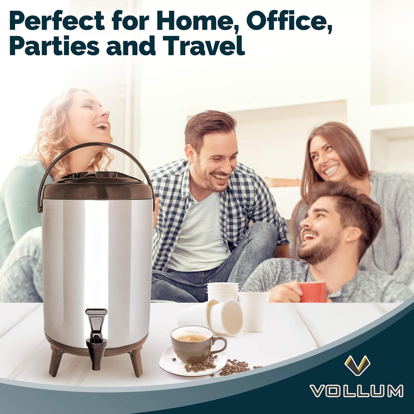 Stainless Steel Insulated Beverage Dispenser – Insulated Thermal Hot and Cold Coffee Carafe – 12 Liter Drink Dispenser with Spigot for Hot Water, Tea & Coffee, Cold Milk, Juice & More BROWN