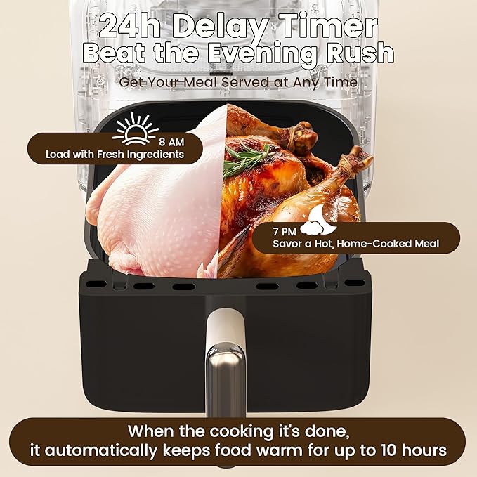 Fullwill Air Fryer with Visible Window, 7.5QT,12-in-1 Multi-Function Air Fry,Roast,Bake, Dehydrate, Fries,Nonstick and Dishwasher-Safe Basket,Family&friends Party,1700W,Creamy White