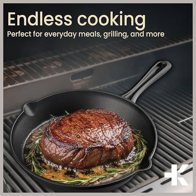 Bakken Pre Seasoned Cast Iron Skillet with Glass Lid & Silicone Handle,10" Frying Pan for Stove, Oven, Grill & Induction, Even Heat Distribution, Versatile All-Purpose Cookware for Searing & Frying