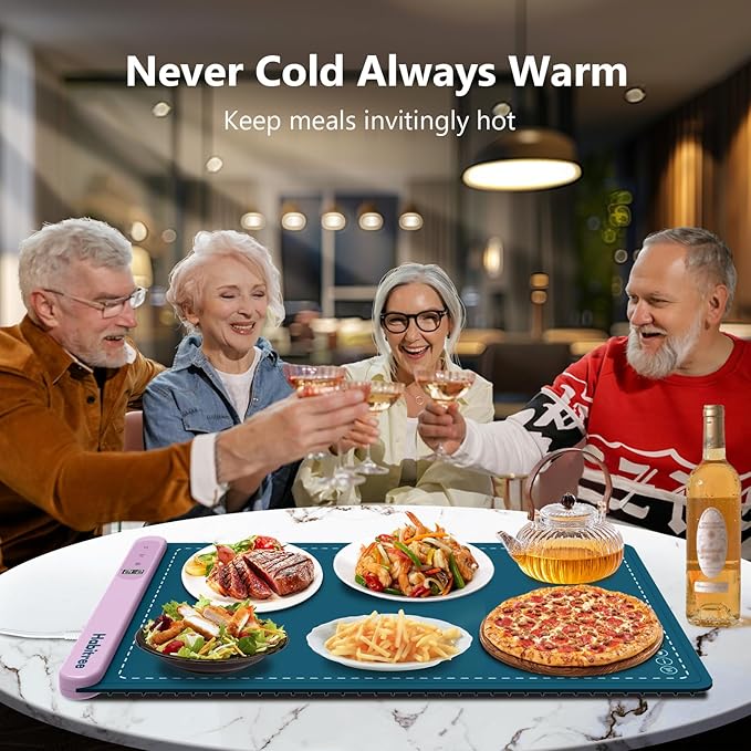 3-Pack Silicone Food Warming Mat & Food Warmers for Parties Buffet - Rapid Heating 6-Level Temp Control, Rollable Portable Easy Clean - Value Set for Gatherings & Home Daily Use（Blue）
