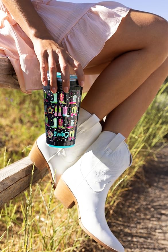 Swig Life 24oz Party Cup, Stackable Insulated Travel Coffee Tumbler with EZ Slider Lid, Cup Holder Friendly, Stainless Steel 24 oz Tumbler, Reusable Coffee Mug (Disco Cowgirl)