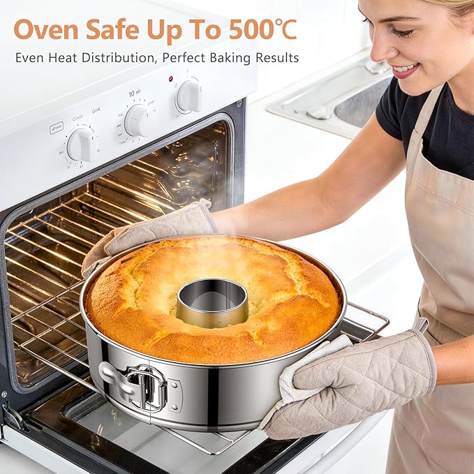10-Inch Angel Food Cake Pan with Removable Bottom, 304 Food-Grade Stainless Steel Springform Tube Pan, Leak-Proof & Dishwasher Safe - Perfect for Angel food, Pound & Chiffon Cakes