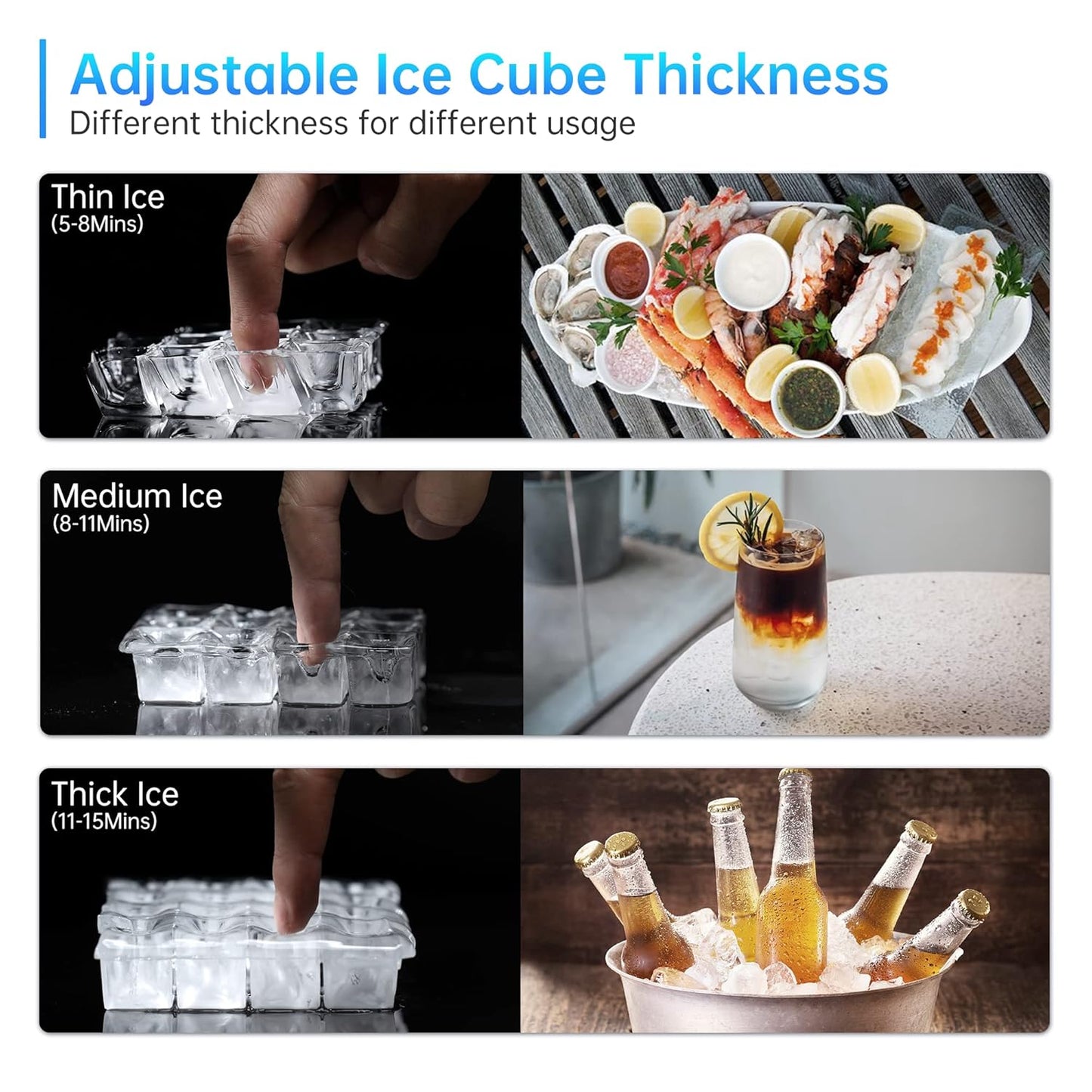 Commercial Ice Maker Machine, 200 lbs/24 Hours, 48 lbs Storage Bin, Stainless Steel, Blue Light, Freestanding, Great for Home or Business, Includes Ice Scoop, Connecting Hose