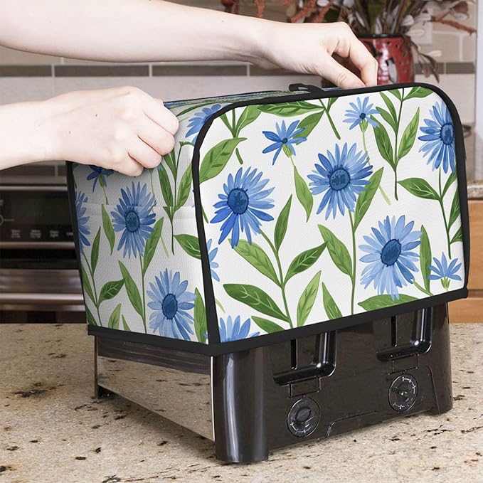 Cornflower White Flowers Toaster Cover 2 Slice, Cute Rural Bread Machine Cover, Washable Dust-Proof Cover for Kitchen Small Appliance Cover,with Top Handle