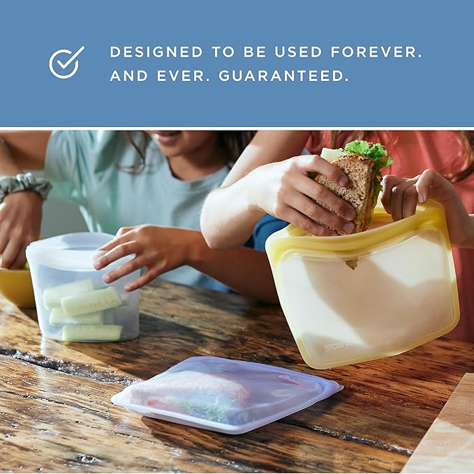 Stasher Silicone Reusable Storage Bag, Pocket Bags 2-Pack, Microwave, Dishwasher, Oven Safe, Sous Vide, Eco Friendly, Leak-free, Food-safe Silicone Snack Bags for Travel, 4 oz, Clear & Deep Ocean | Reusable Food Bags