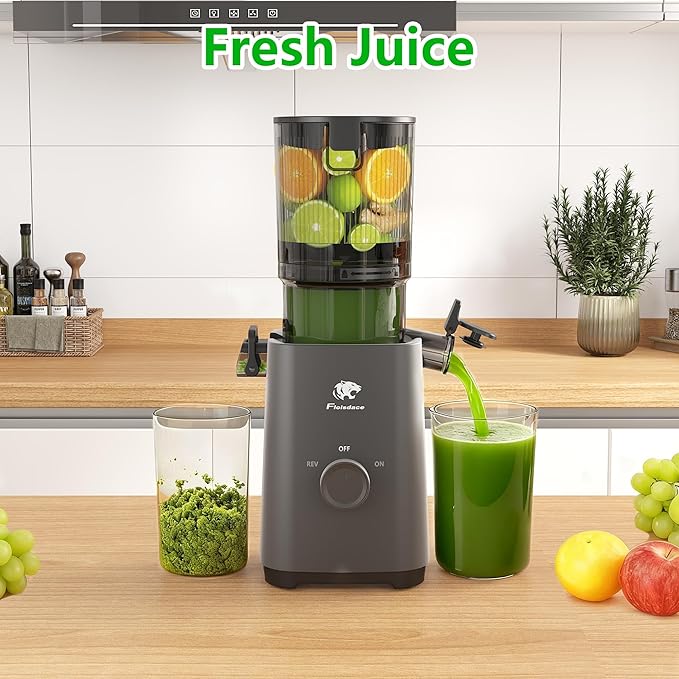 Cold Press Juicer Machines, 5.3" Large Feed Chute Slow Masticating Juicer, Powerful AC Brushless Motor Fit Whole Fruits & Vegetable, 99% Juice Yield, Ultra Quiet, Easy Clean