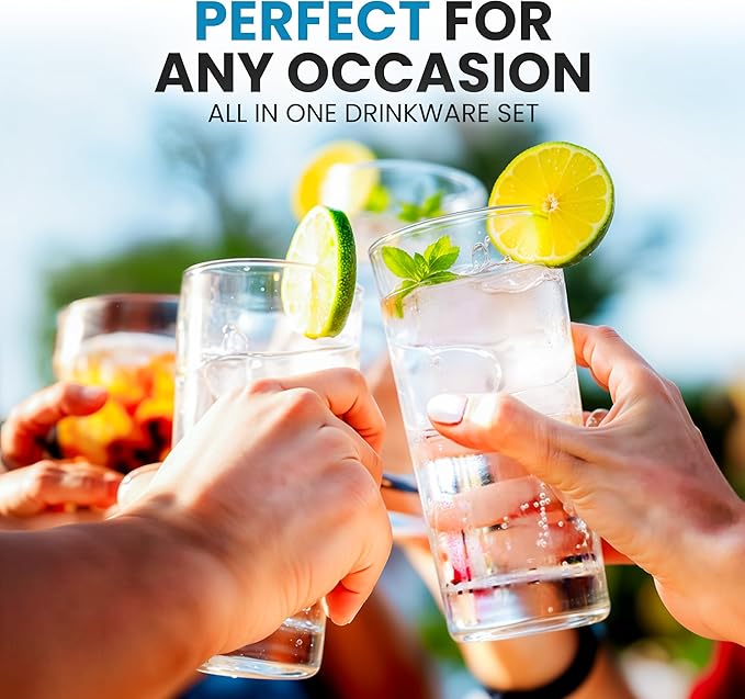 Zulay Kitchen Plastic Drinking Glasses (Set of 6) – 16oz Acrylic Shatterproof Water Cups for Home, Kitchen & Outdoors – Crystal Clear Glass Look – BPA & Lead-Free – Top-Rack Dishwasher Safe