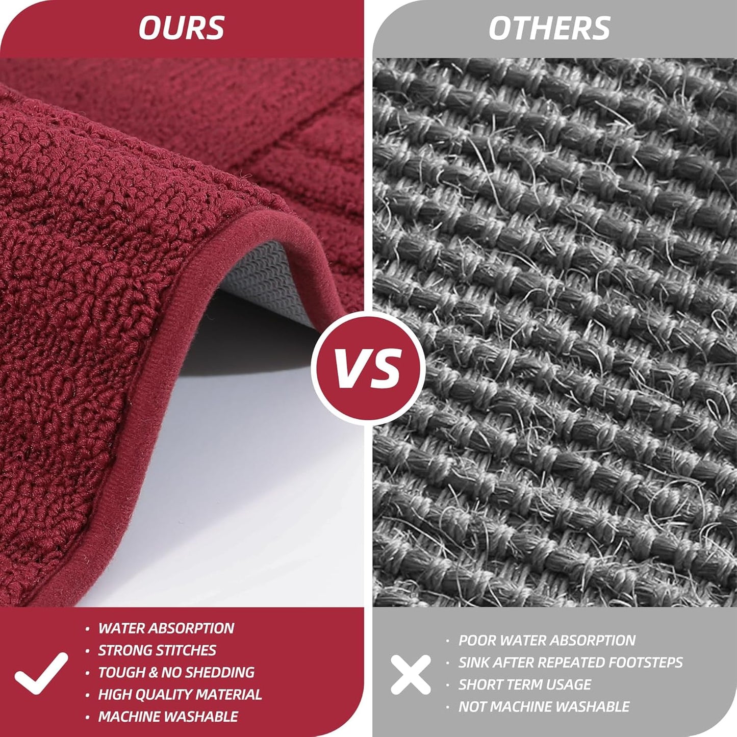 BEQHAUSE-Kitchen-Rugs-and-Mats Non Skid Washable Kitchen Mats for Floor Red Kitchen Rug Polypropylene Kitchen Mat with TPR Backing 20”x30”