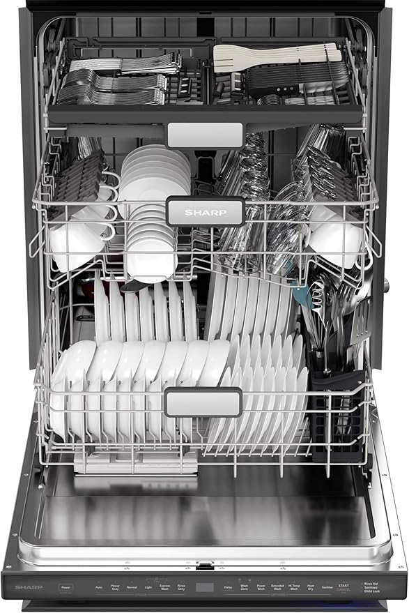 Sharp SDW6736MS 24-inch Stainless Steel Dishwasher, Third Rack, Library Quiet 47 dB, Power Wash Sprayer