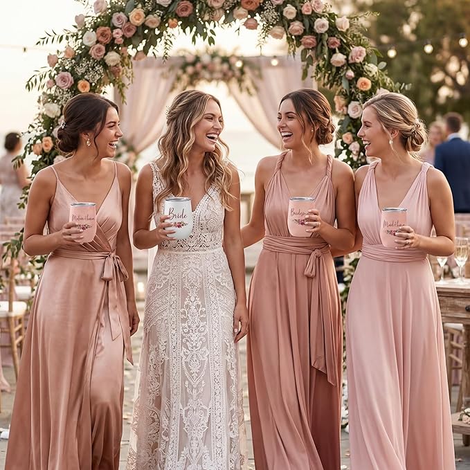 CARAKNOTS Maid of Honor Gifts Wedding Tumbler Bridesmaid Proposal Gifts Maid of Honor Wine Tumbler for Engagement Bachelorette Party Pink Stainless Steel Tumblers with Lid and Straw 12 oz