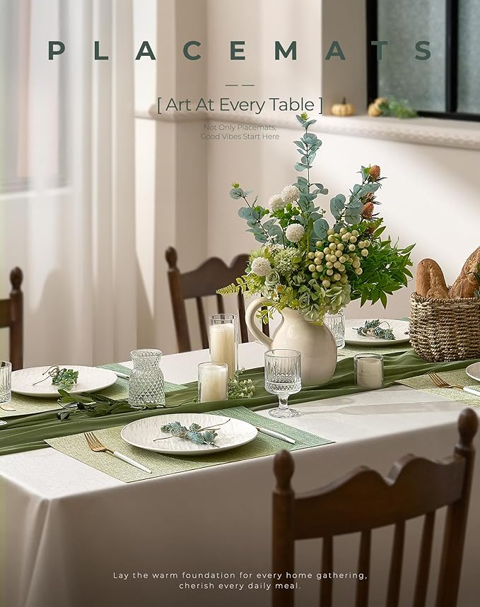 Leetaltree Gradient Green Woven Placemats Set of 12 - Heat Resistant Non-Slip Place mats for Dining Table, Washable Durable PVC Vinyl Woven Table Mats(Gradient Green, 12)