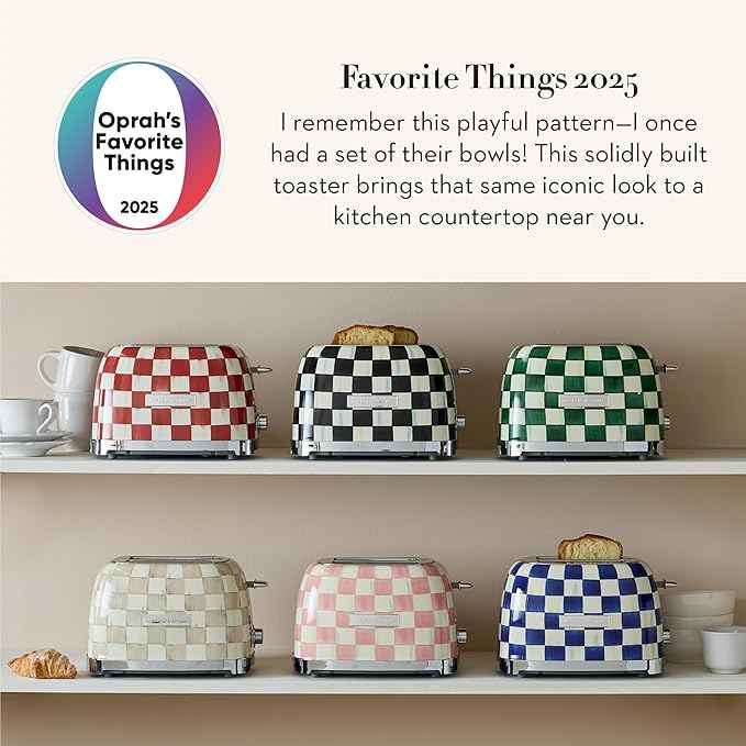 MACKENZIE-CHILDS 2-Slice Toaster, Decorative Toaster for Kitchen, One of Oprah’s Favorite Things, Green-and-White Emerald Check
